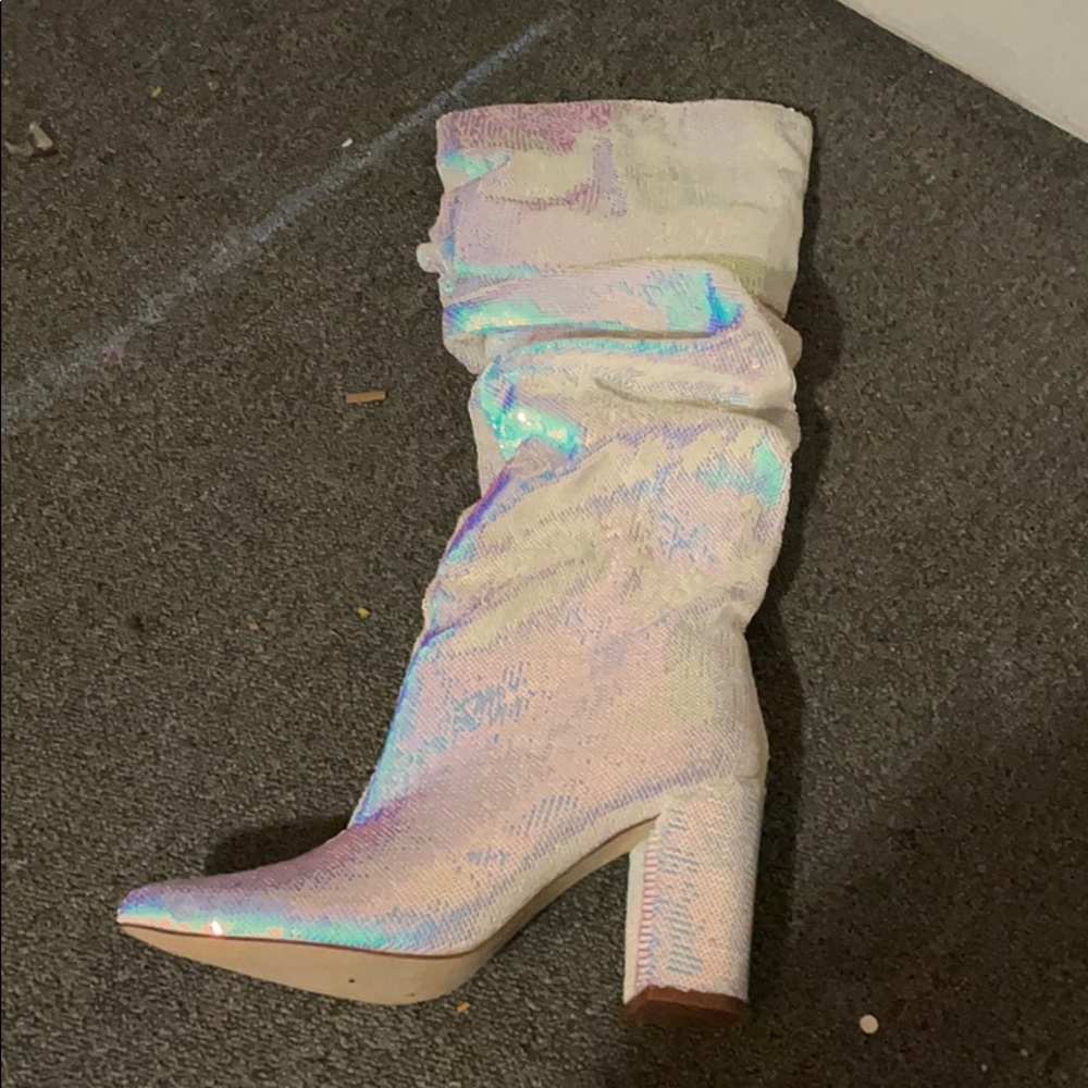 Iridescent slouch knee high boots (never worn)